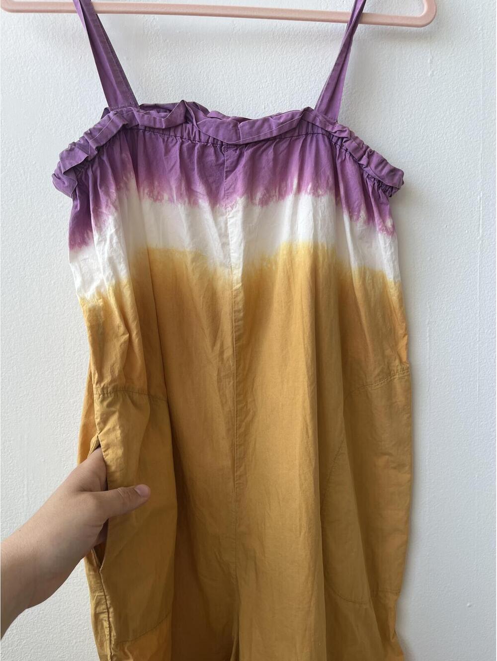 Sea Colorblock tie dye 100% cotton Sleeveless Jumpsuit with Ruffle Detail